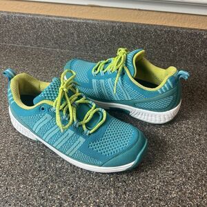 OrthoFeet Bio Fit Running Shoe Sneaker Blue/Green Fabric Womens 9.5 (2E) Low Top